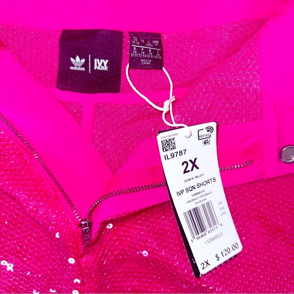 ADIDAS IVY PARK PINK SEQUIN SHORTS WITH FRINGE (PLUS SIZE) SIZE 2X NWT - Picture 10 of 12